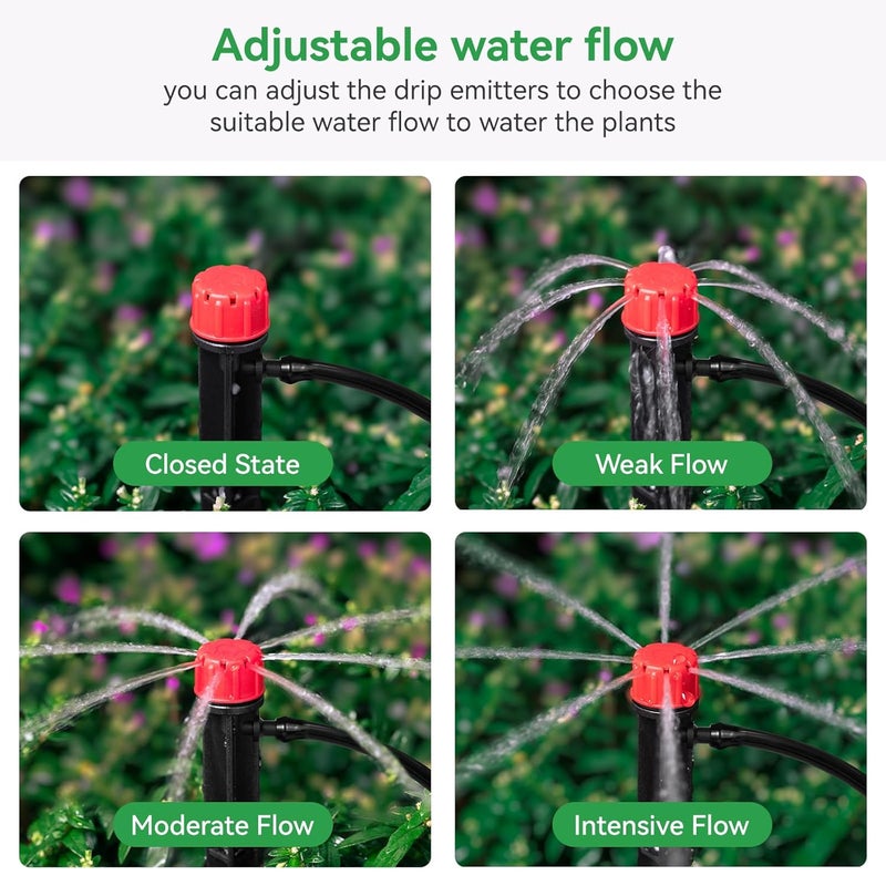 La Farah 100pcs Drip Irrigation Emitters for 1/4" Drip Irrigation Tubing,Adjustable 360 Degree Water Flow Drippers on 5" Arrow Stake, Garden Irrigation Drippers for (4-7mm) Watering System Kit - Image 4